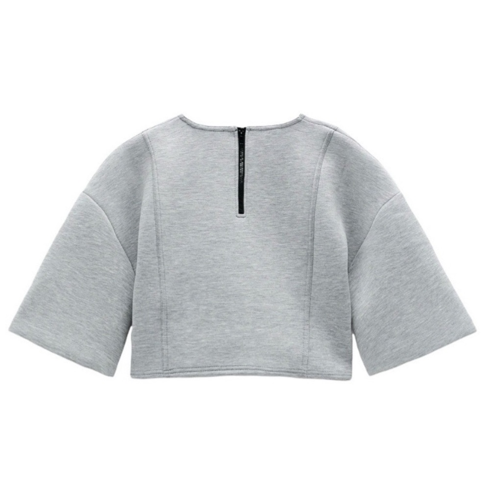 🐚 ZARA GREY SHORT SLEEVE PLUSH LOOSE FIT CROPPED WORKOUT TOP! - Picture 14 of 16